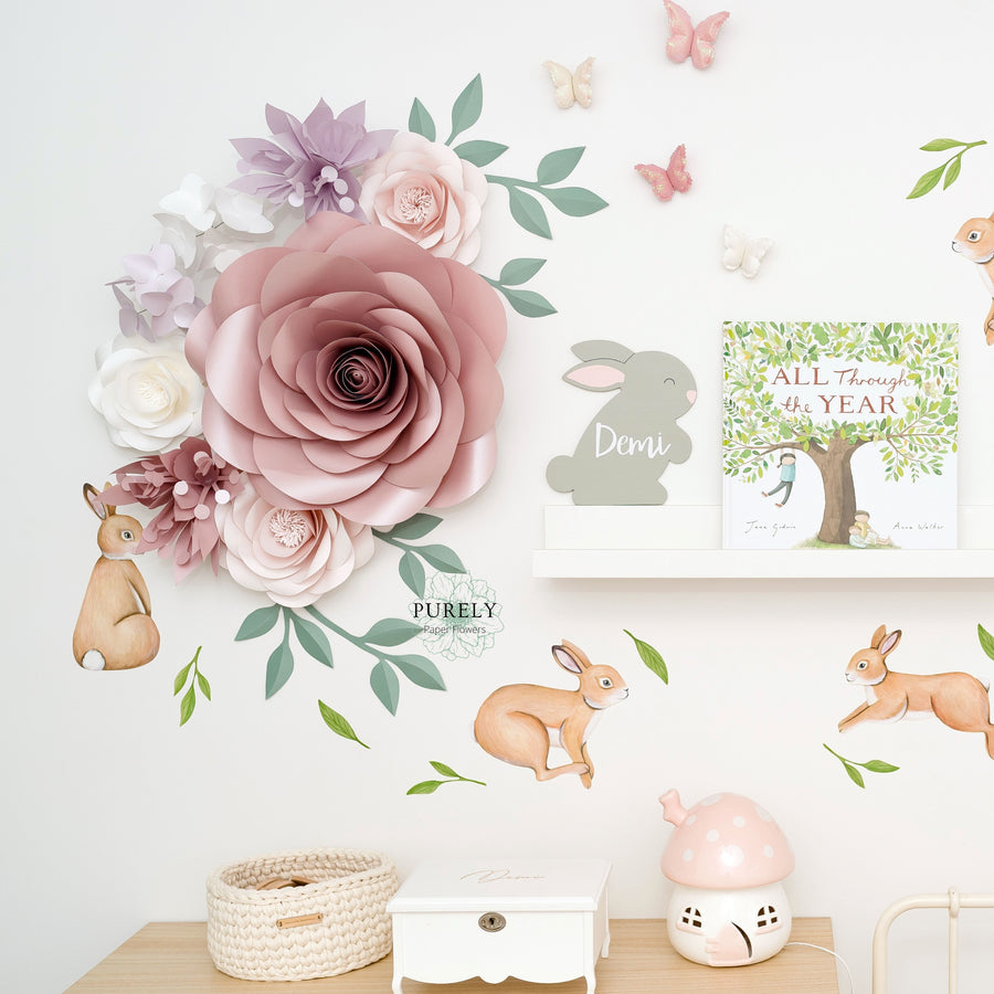 Blush girl bedroom removable wall paper flowers