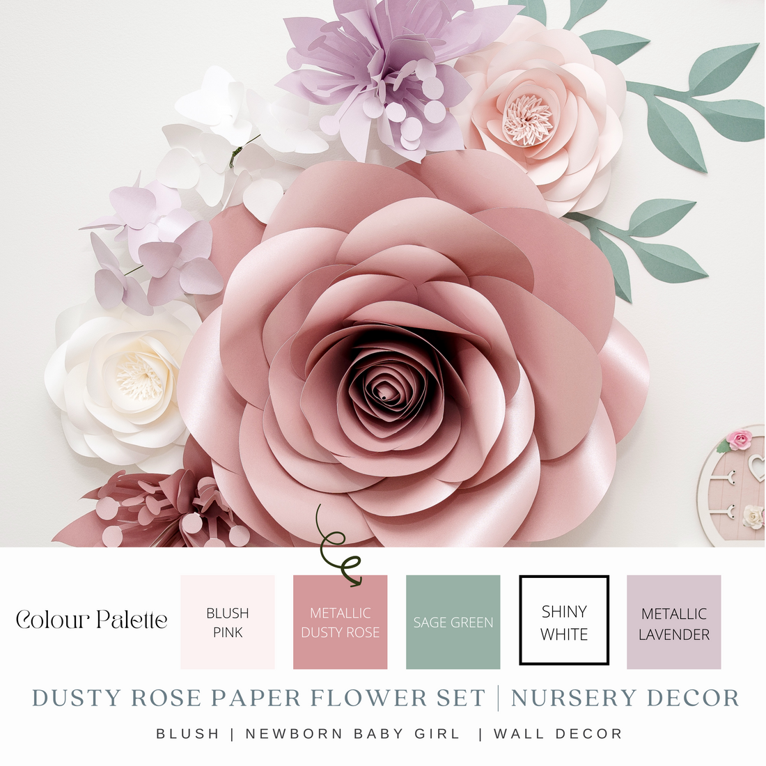 Dusty Rose Blush Pink Paper Flowers
