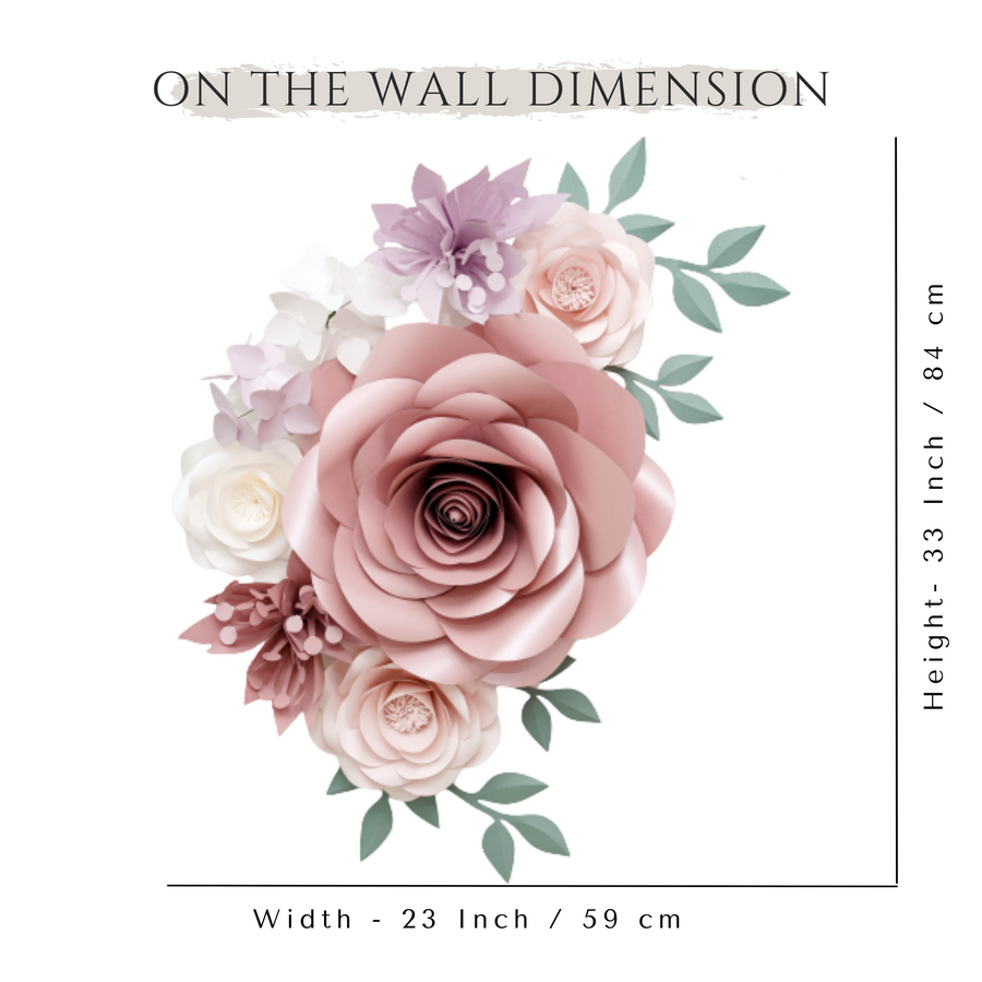 Removable blush paper wall flowers for nursery on the wall dimension