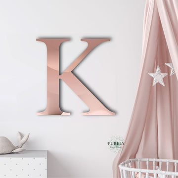 Personalised Children's Name Wall Art Monogram letter name sign rose gold bedroom nursery blush pink canopy rattan crib