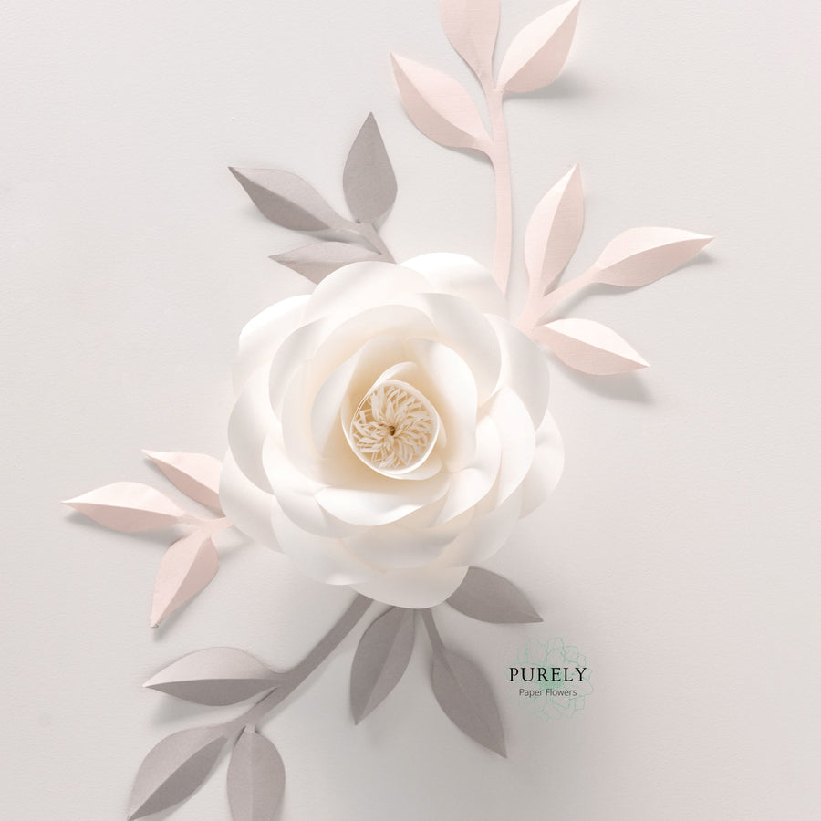 paper flower rose with leaves on the wall for nursery decor