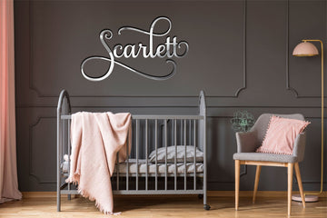 Girls Nursery Name Sign, Custom Baby Name Sign, Baby Name Decor, Personalized Nursery Sign silver above grey crib , grey panel wall name sign