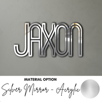 customize to your sweet baby’s name silver mirror name sign cutout