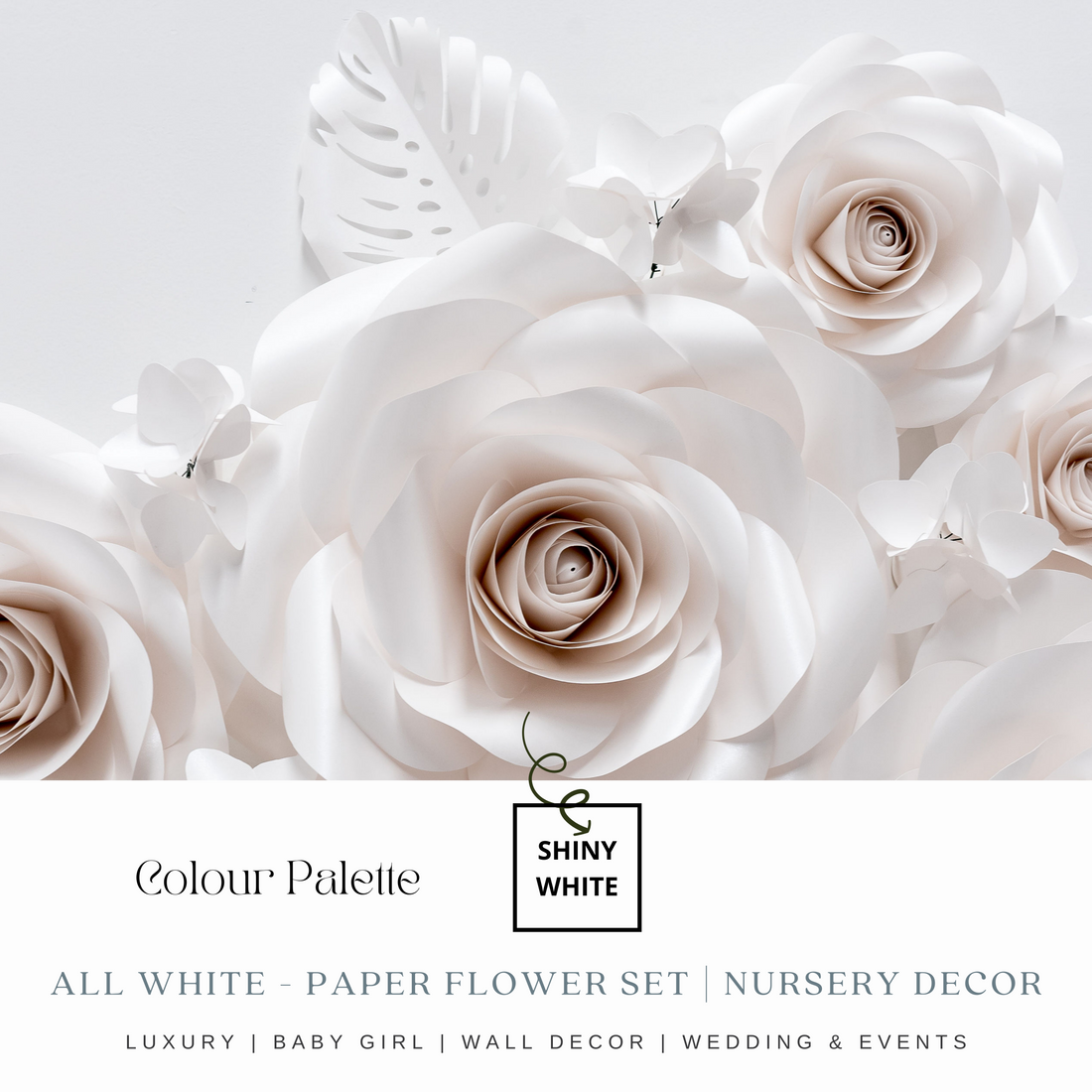 White Roses Girls Nursery Wall Paper Flowers